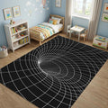 Modern Spacetime Grid Area Rug Abstract Black Hole Line Art Mat
