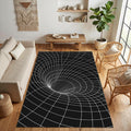 Modern Spacetime Grid Area Rug Abstract Black Hole Line Art Mat