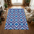 Modern Mediterranean Tile Rug Blue and White Azulejo Area Mat