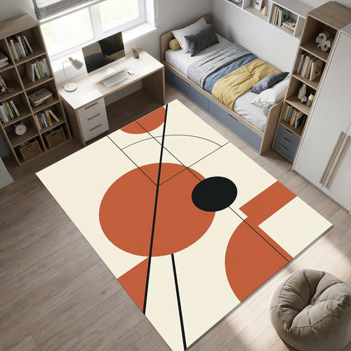 Mid-Century Modern Geometric Rug Terracotta and Black Abstract