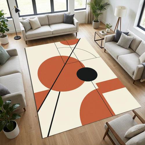 Mid-Century Modern Geometric Rug Terracotta and Black Abstract