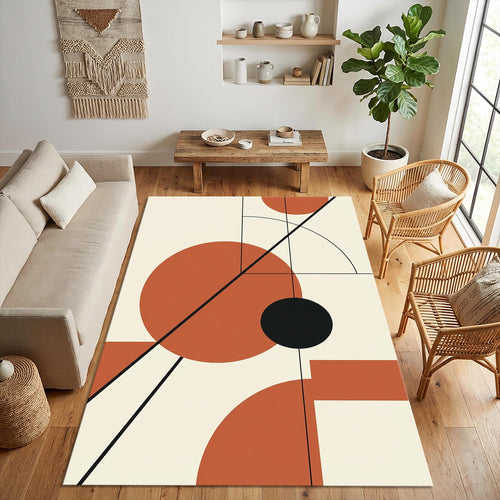 Mid-Century Modern Geometric Rug Terracotta and Black Abstract