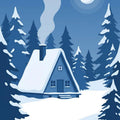 Minimalist Winter Cabin Area Rug Blue Monochrome A-Frame House