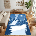 Minimalist Winter Cabin Area Rug Blue Monochrome A-Frame House