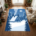 Minimalist Winter Cabin Area Rug Blue Monochrome A-Frame House