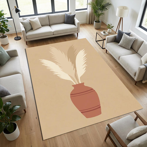 Minimalist Pampas Grass Area Rug Boho Terracotta Vase Floor Mat