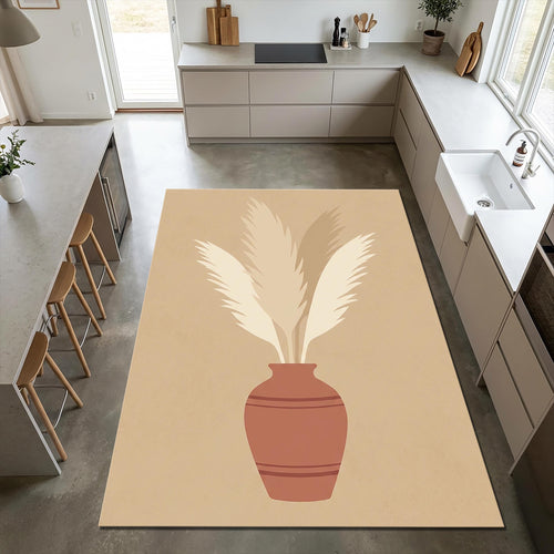 Minimalist Pampas Grass Area Rug Boho Terracotta Vase Floor Mat