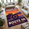 Vintage Route 66 Area Rug Retro Motorcycle Mother Road Floor Mat