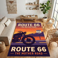Vintage Route 66 Area Rug Retro Motorcycle Mother Road Floor Mat