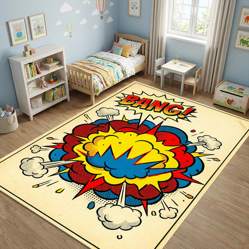 Pop Art Comic Book Area Rug Retro Bang Explosion Floor Mat