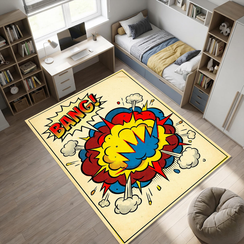 Pop Art Comic Book Area Rug Retro Bang Explosion Floor Mat