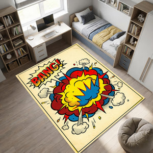 Pop Art Comic Book Area Rug Retro Bang Explosion Floor Mat