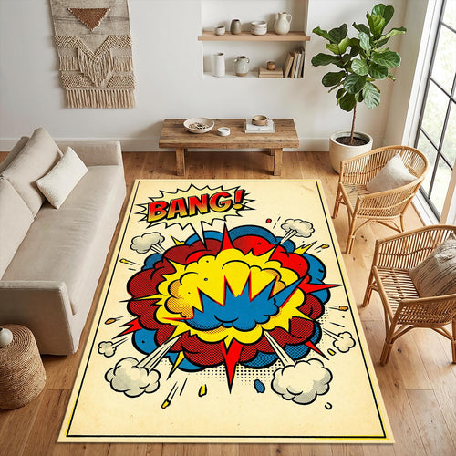Pop Art Comic Book Area Rug Retro Bang Explosion Floor Mat