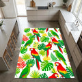 Tropical Parrot Area Rug Exotic Macaw and Jungle Leaves Floor Mat