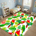 Tropical Parrot Area Rug Exotic Macaw and Jungle Leaves Floor Mat