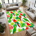 Tropical Parrot Area Rug Exotic Macaw and Jungle Leaves Floor Mat