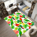 Tropical Parrot Area Rug Exotic Macaw and Jungle Leaves Floor Mat