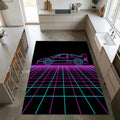 Neon Synthwave Sports Car Area Rug 80s Retro Ferrari F40 Style