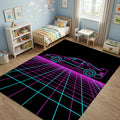 Neon Synthwave Sports Car Area Rug 80s Retro Ferrari F40 Style