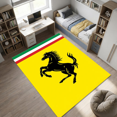 Ferrari Car Logo Area Rug Prancing Horse Yellow Racing Floor Mat