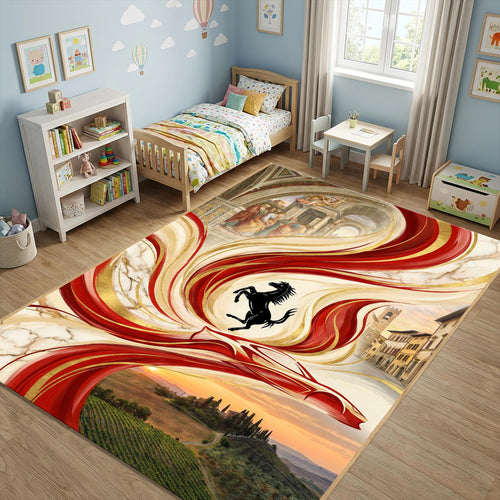Italian Racing Area Rug Ferrari Prancing Horse Heritage Floor Mat