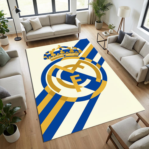 Minimalist Real Madrid Area Rug Modern Football Club Crest Floor