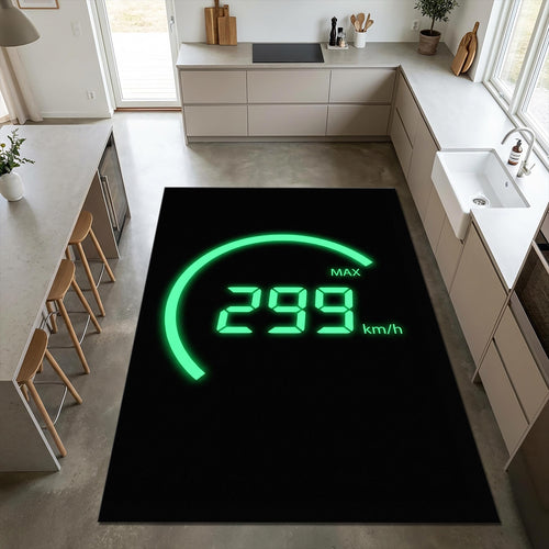 Digital Speedometer Area Rug Neon Green 299 km/h Racing Floor Mat