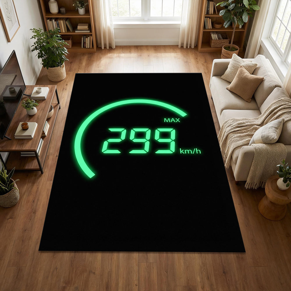 Digital Speedometer Area Rug Neon Green 299 km/h Racing Floor Mat