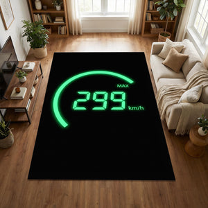 Digital Speedometer Area Rug Neon Green 299 km/h Racing Floor Mat