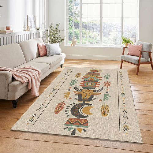 Modern Tribal Totem Rug Southwestern Bull Mask Area Mat Ethnic