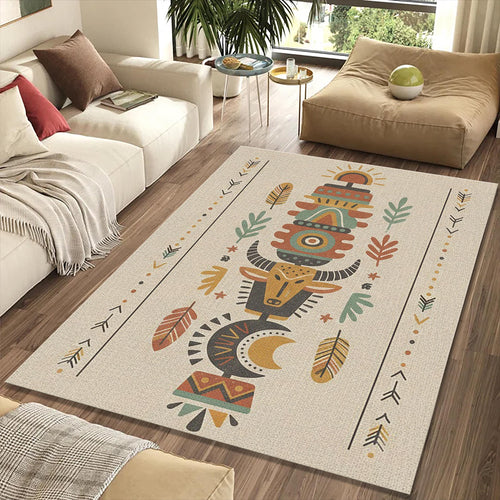 Modern Tribal Totem Rug Southwestern Bull Mask Area Mat Ethnic