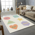 Educational Shapes Rug for Kids Pastel Geometry Area Mat Learning
