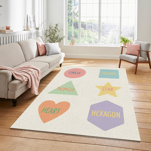Educational Shapes Rug for Kids Pastel Geometry Area Mat Learning