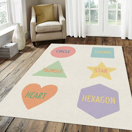 Educational Shapes Rug for Kids Pastel Geometry Area Mat Learning