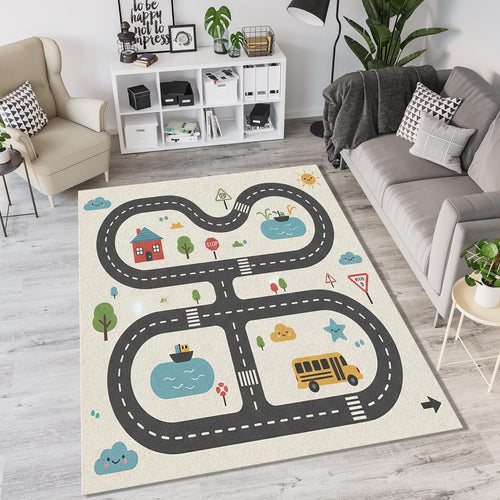Kids Play Road Map Rug Children's City Track Area Mat Cute School