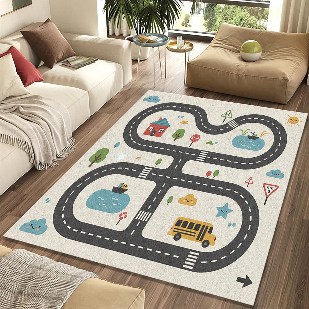 Kids Play Road Map Rug Children's City Track Area Mat Cute School
