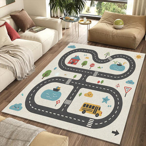 Kids Play Road Map Rug Children's City Track Area Mat Cute School