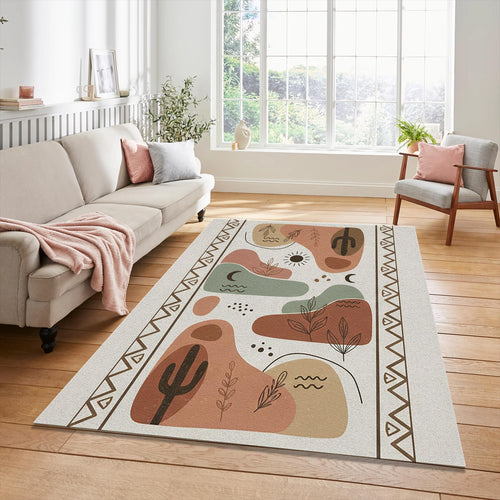 Modern Desert Boho Rug Abstract Cactus and Moon Area Mat