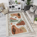 Modern Desert Boho Rug Abstract Cactus and Moon Area Mat
