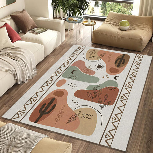 Modern Desert Boho Rug Abstract Cactus and Moon Area Mat