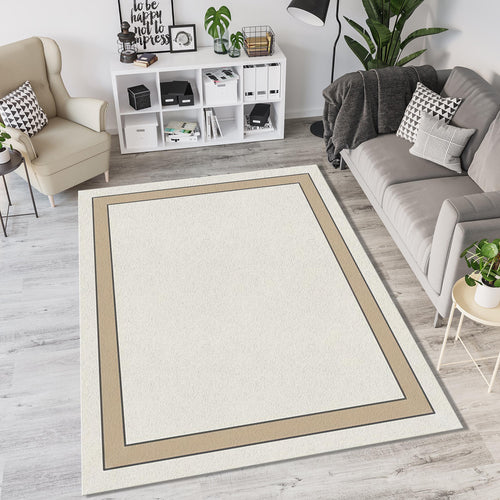 Ultra Minimalist Border Rug Modern Beige Frame Area Mat Neutral