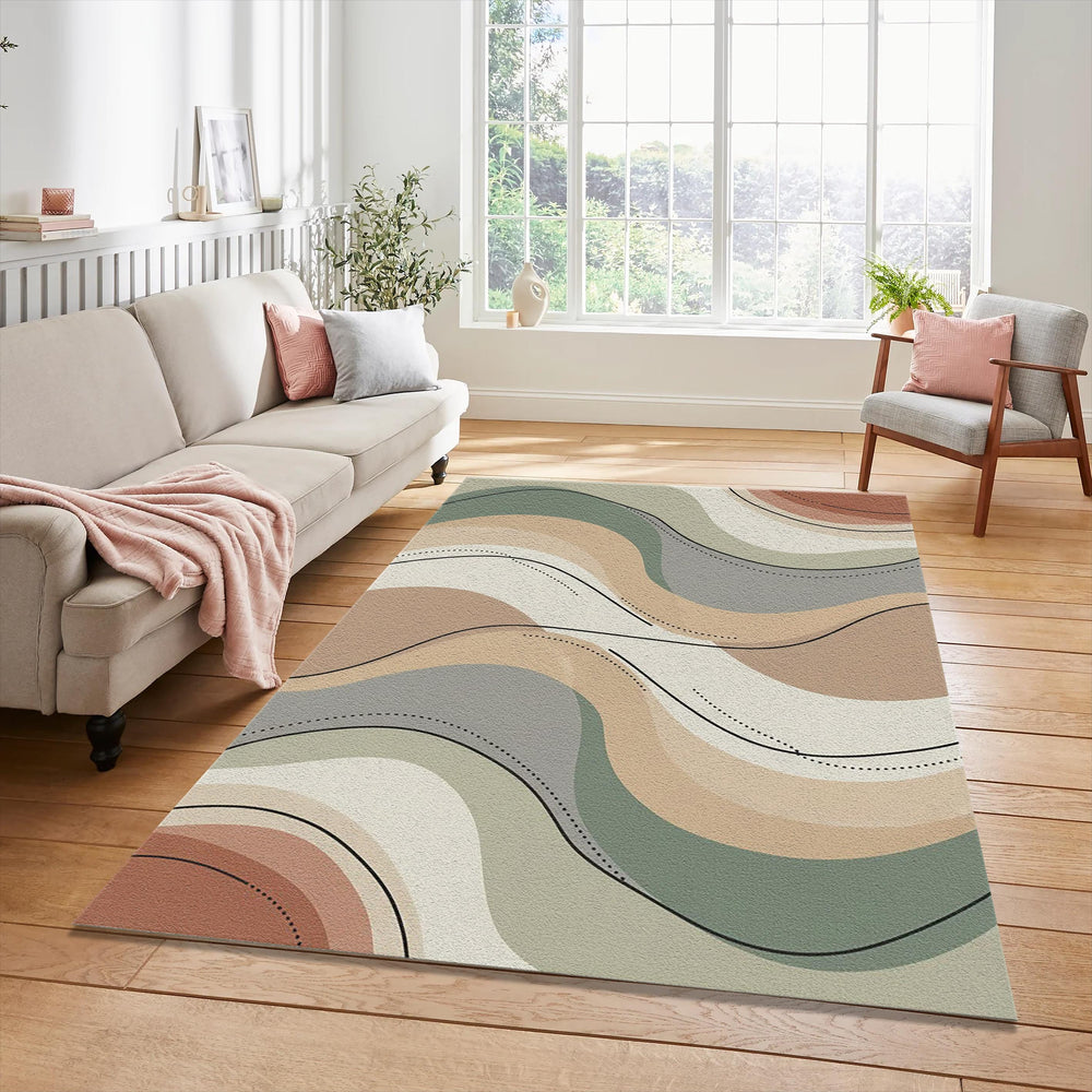 Modern Abstract Wavy Rug Earth Tone Layered Area Mat Terracotta