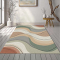 Modern Abstract Wavy Rug Earth Tone Layered Area Mat Terracotta