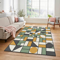 Bauhaus Geometric Rug Mid Century Modern Grid Area Mat Mustard