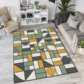 Bauhaus Geometric Rug Mid Century Modern Grid Area Mat Mustard