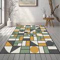 Bauhaus Geometric Rug Mid Century Modern Grid Area Mat Mustard