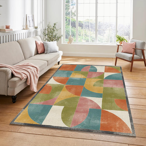 Modern Geometric Grid Rug Abstract Bauhaus Style Area Mat