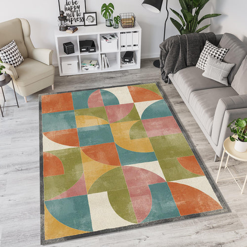 Modern Geometric Grid Rug Abstract Bauhaus Style Area Mat