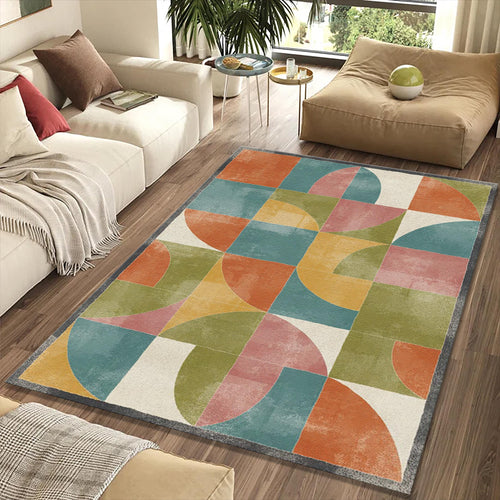 Modern Geometric Grid Rug Abstract Bauhaus Style Area Mat
