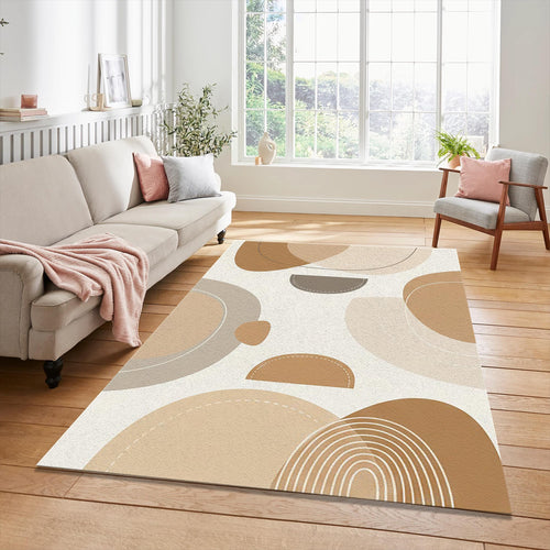 Modern Abstract Organic Shapes Rug Japandi Beige and Caramel Area